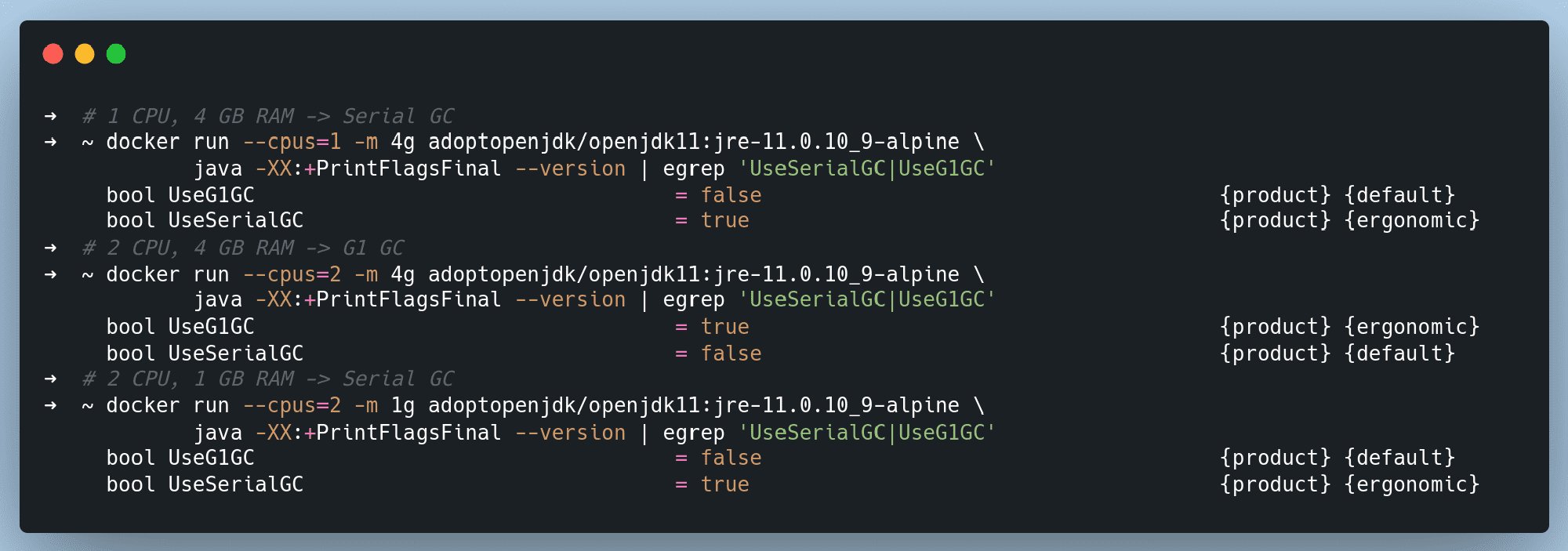 Automated GC selection when running in Docker